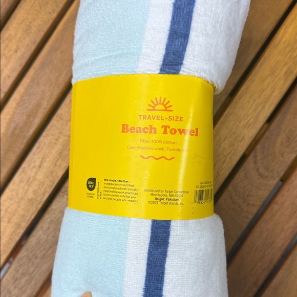 Travel-Size Beach Towel - White with Red and Blue Stripes - Picture 3 of 3